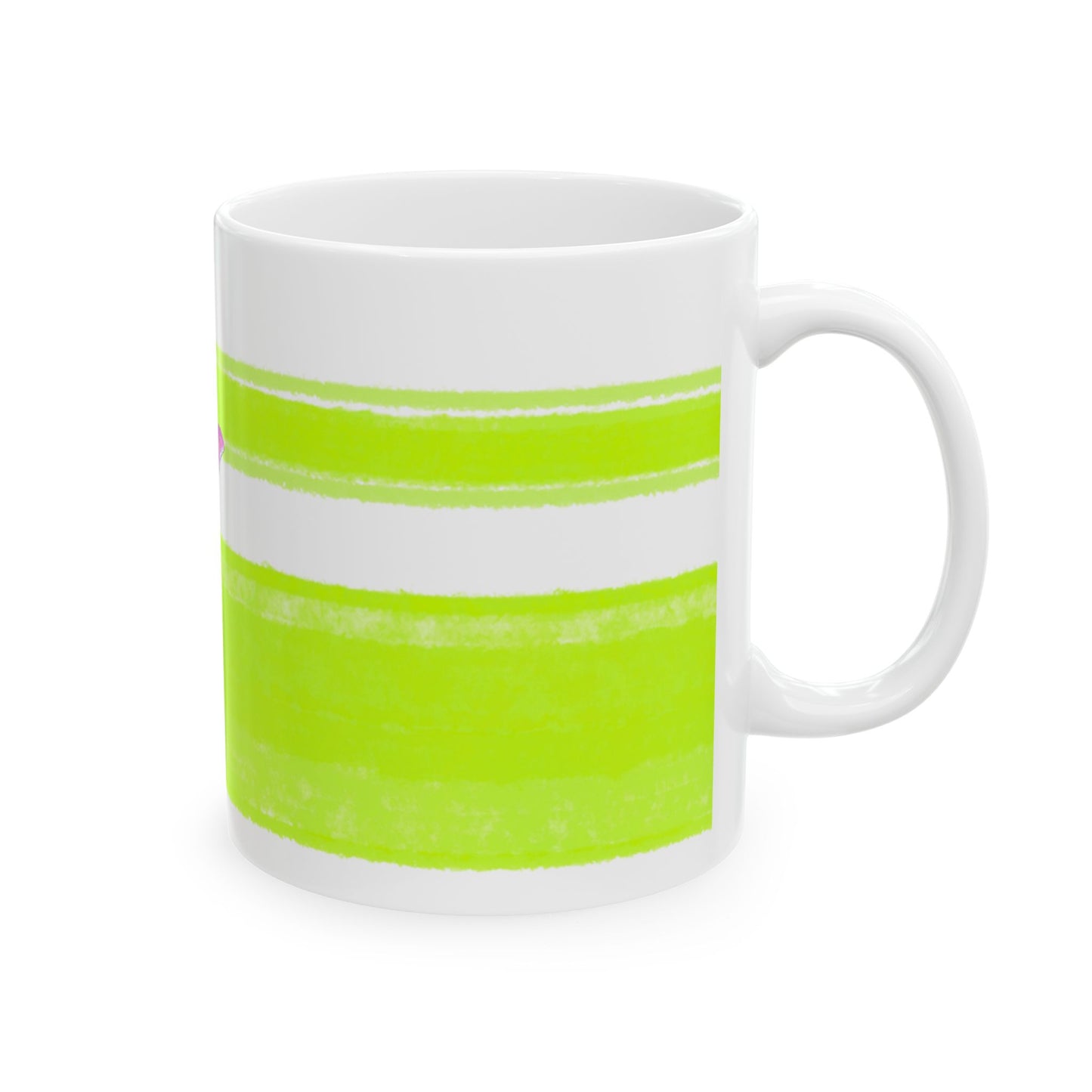 Mega Stripe Kitty Butterfly Flutter Ceramic Mug Lime