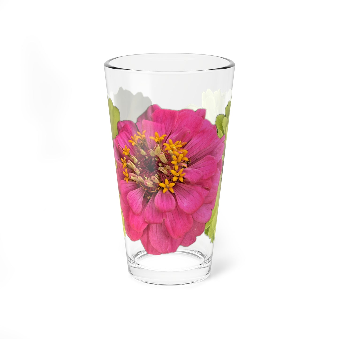 Zinnia Pint Glass Yellow Pink