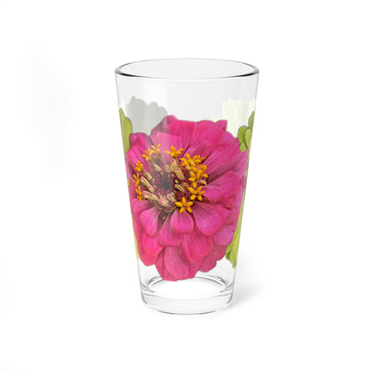 Zinnia Pint Glass Yellow Pink