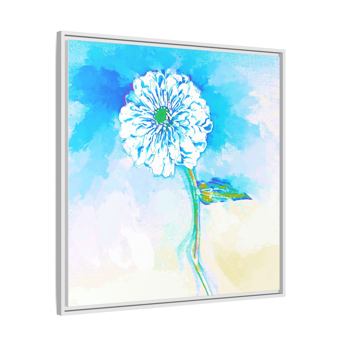 Zinnia Color Splash Matte Canvas Blue Aqua Framed