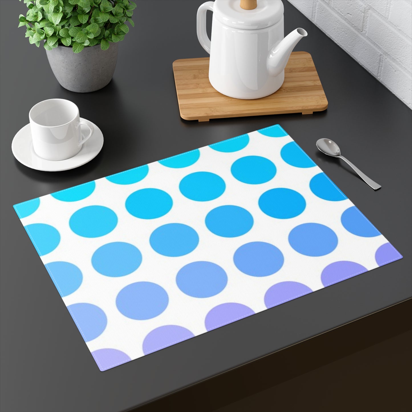 Polka Dot Joy Cotton Twill Placemat, Blue/Lilac, Creamy White Fabric Background