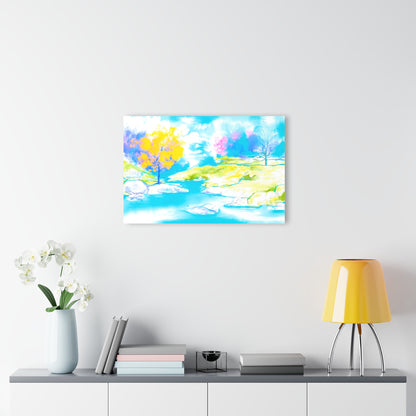 Joyful Landscapes Acrylic Print in Blue and Yellow (French Cleat Hanging)