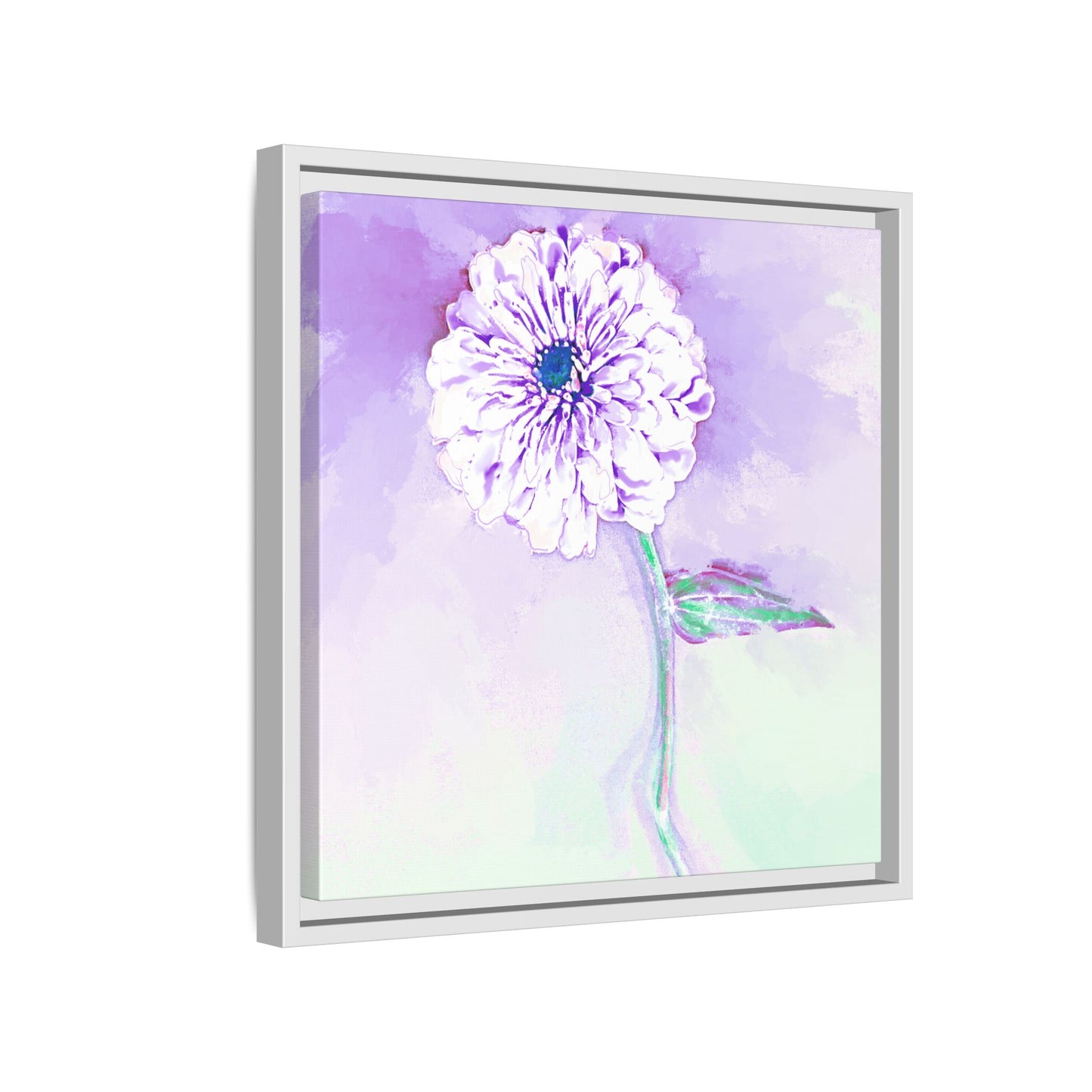 Zinnia Color Splash Matte Canvas Light Purple Framed