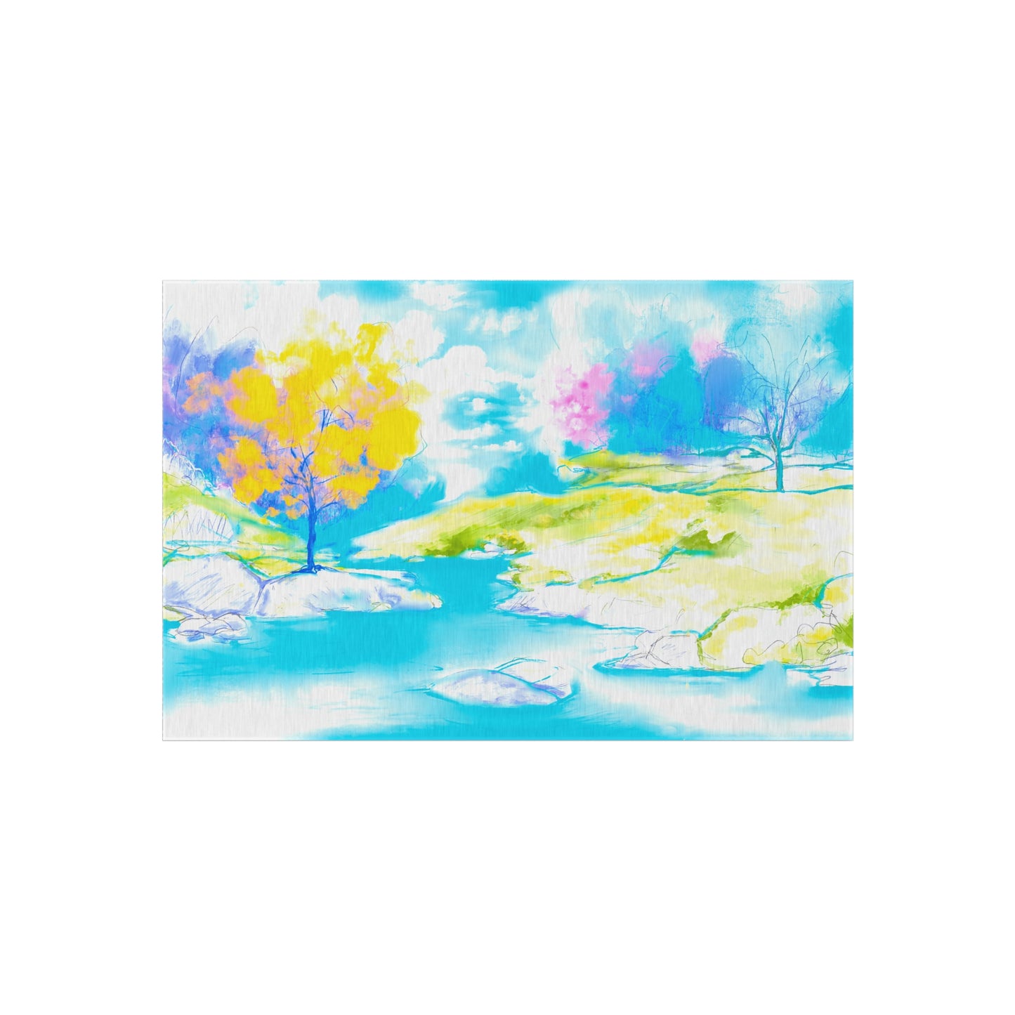 Joyful Landscapes Indoor/Outdoor Rug, Yellow and Blue, Non-Slip