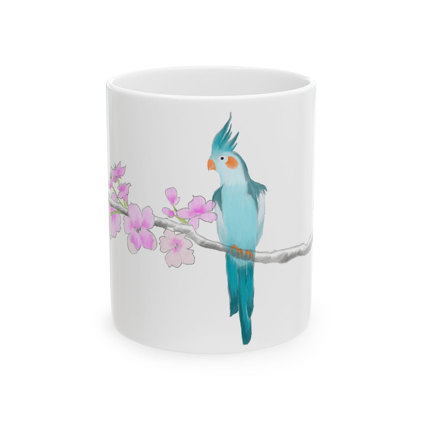Jolly Birds Ceramic Mug, (11oz, 15oz) Teal birdie