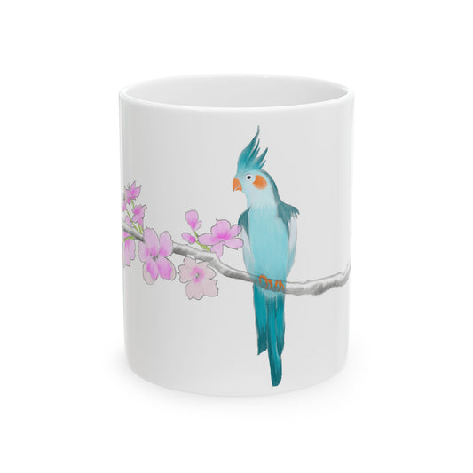 Jolly Birds Ceramic Mug, (11oz, 15oz) Teal birdie