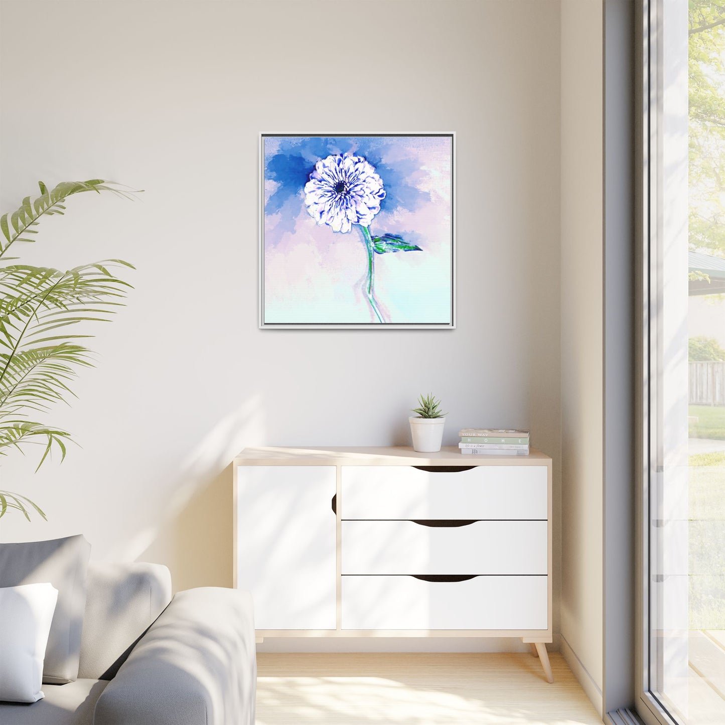 Zinnia Color Splash Matte Canvas Blue Framed