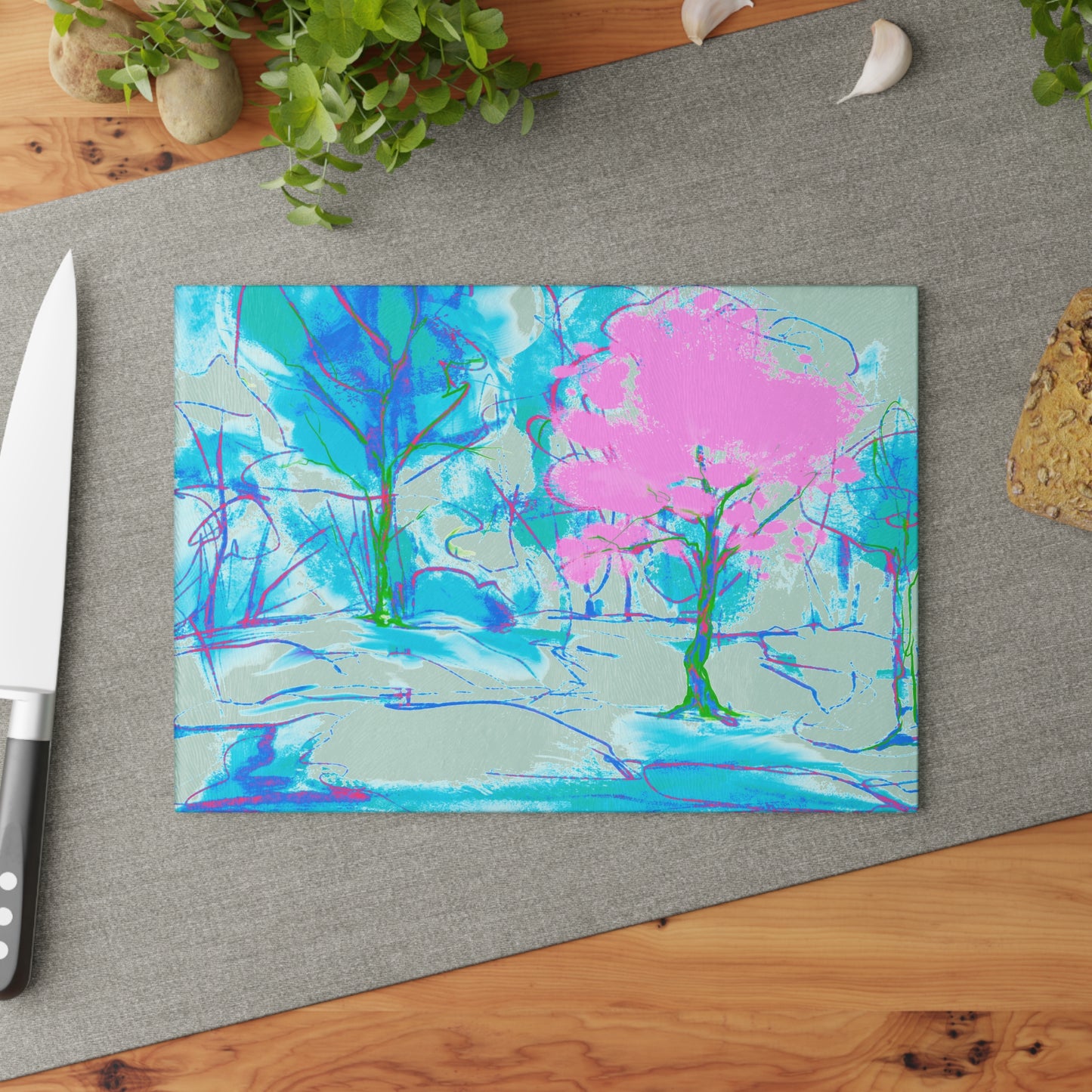 Glass Cutting Board Watercolor Landscape