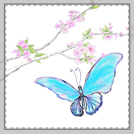 Butterfly Blossom Glide Cotton Twill Napkin in Blue, Creamier White,#5