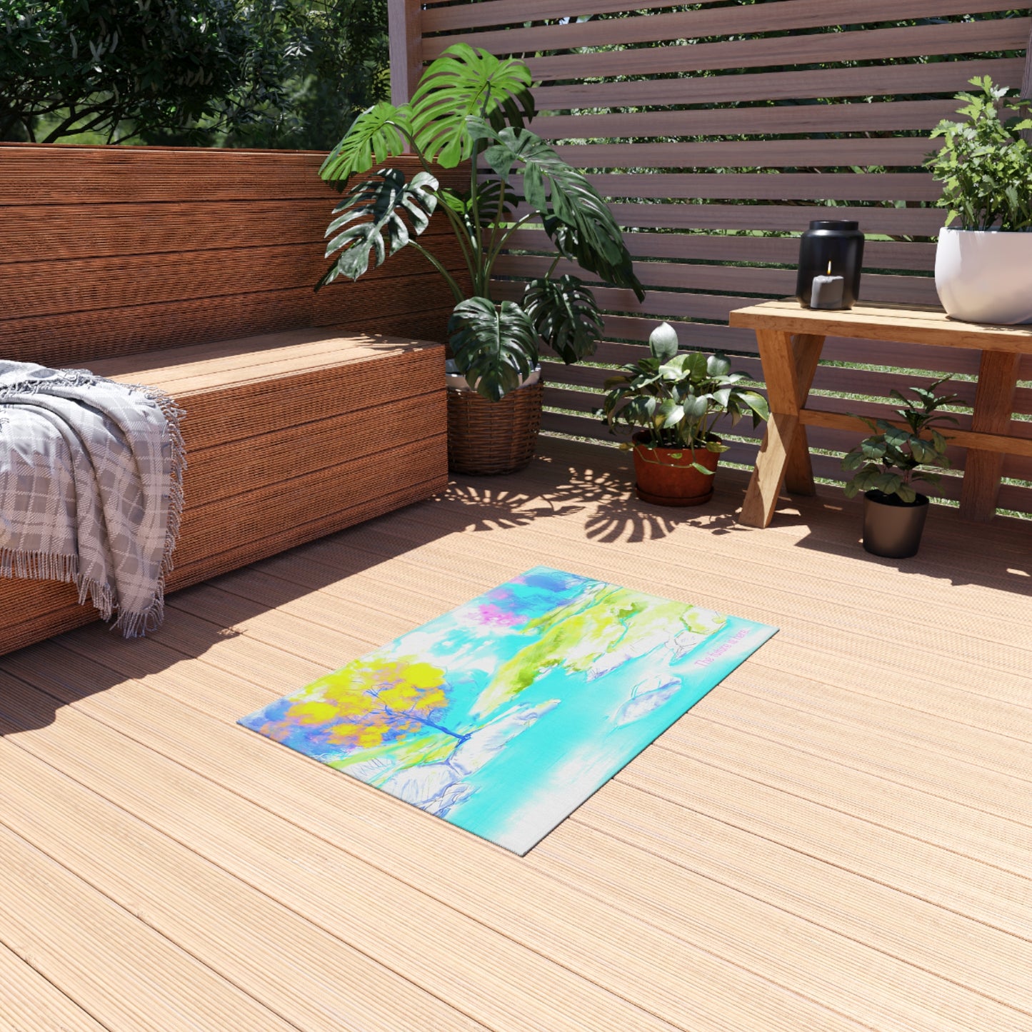 Inspirational Landscapes Indoor/Outdoor Area Rug,"The future is here",  Blue, Aqua, and Yellow