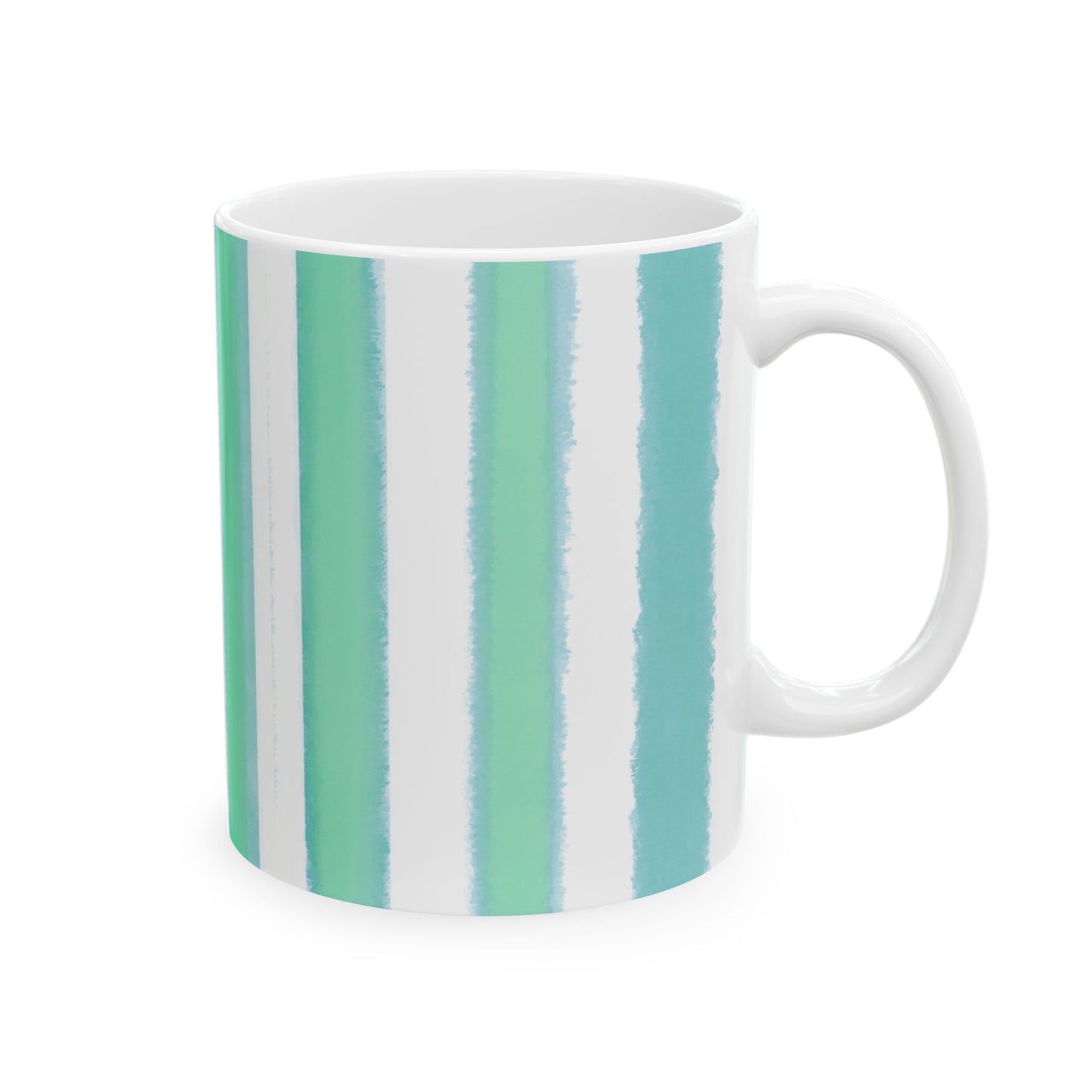 Watercolor Stripes Ceramic Mug in Green Aqua