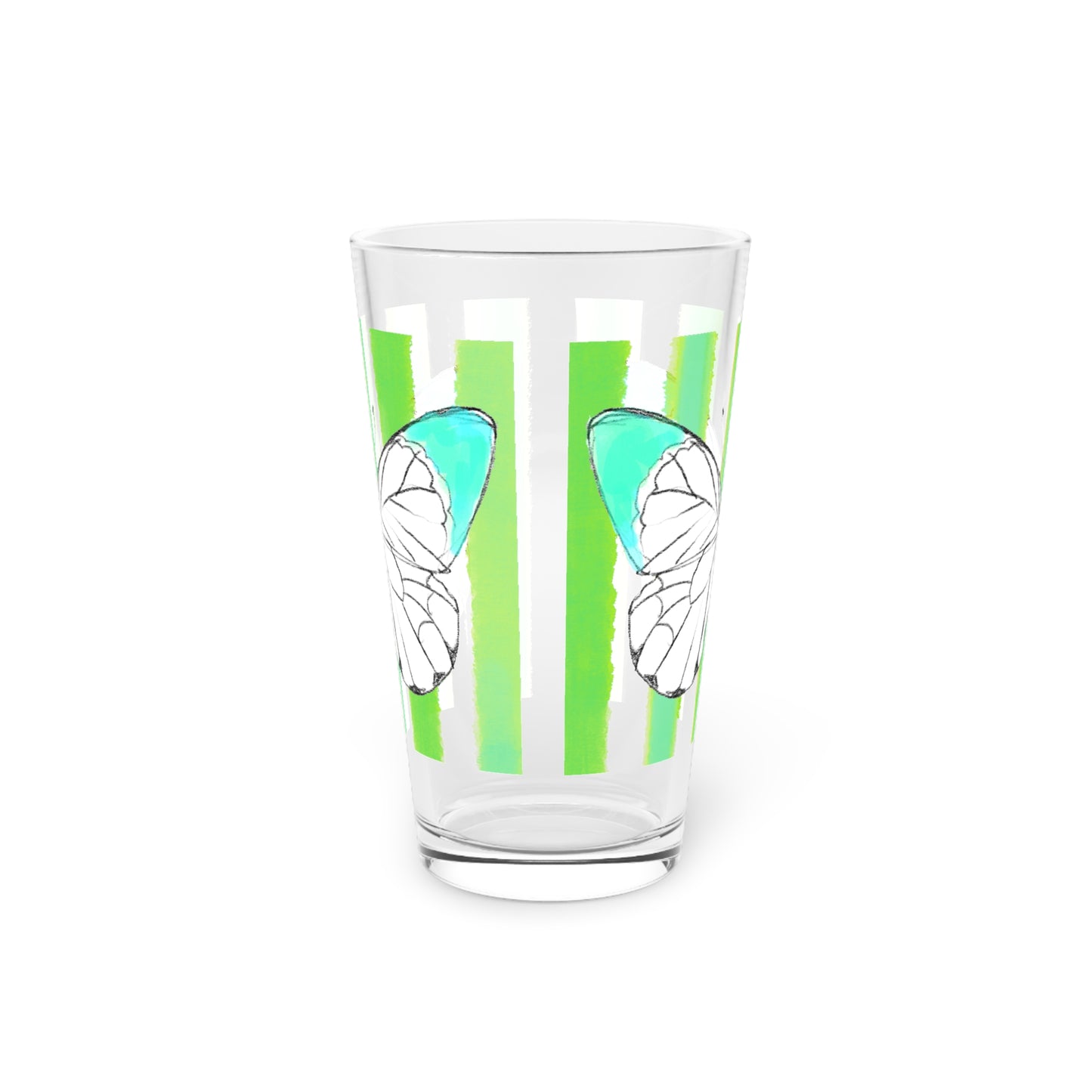 Butterfly Chroma Pint Glass in Bright Aqua with Dark Green Stripes
