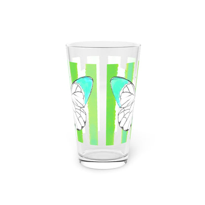 Butterfly Chroma Pint Glass in Bright Aqua with Dark Green Stripes