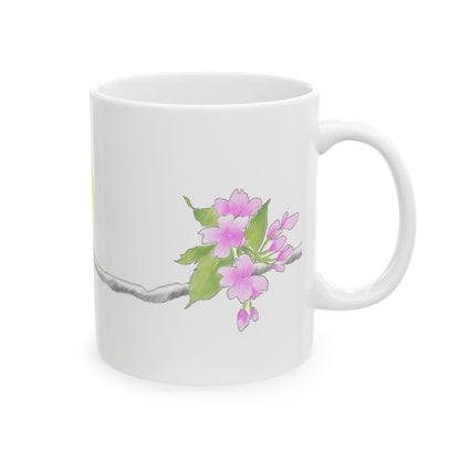 Jolly Birds Ceramic Mug, (11oz, 15oz), Yellow and Aqua