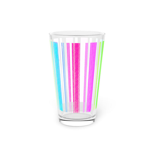 Butterfly Flutterstripe  Pint Glass, 16oz, Pink, Green, Aqua
