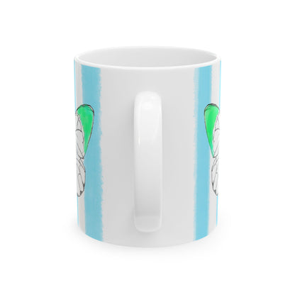 Butterfly Chroma Ceramic Mug in Light Green with Aqua Stripes