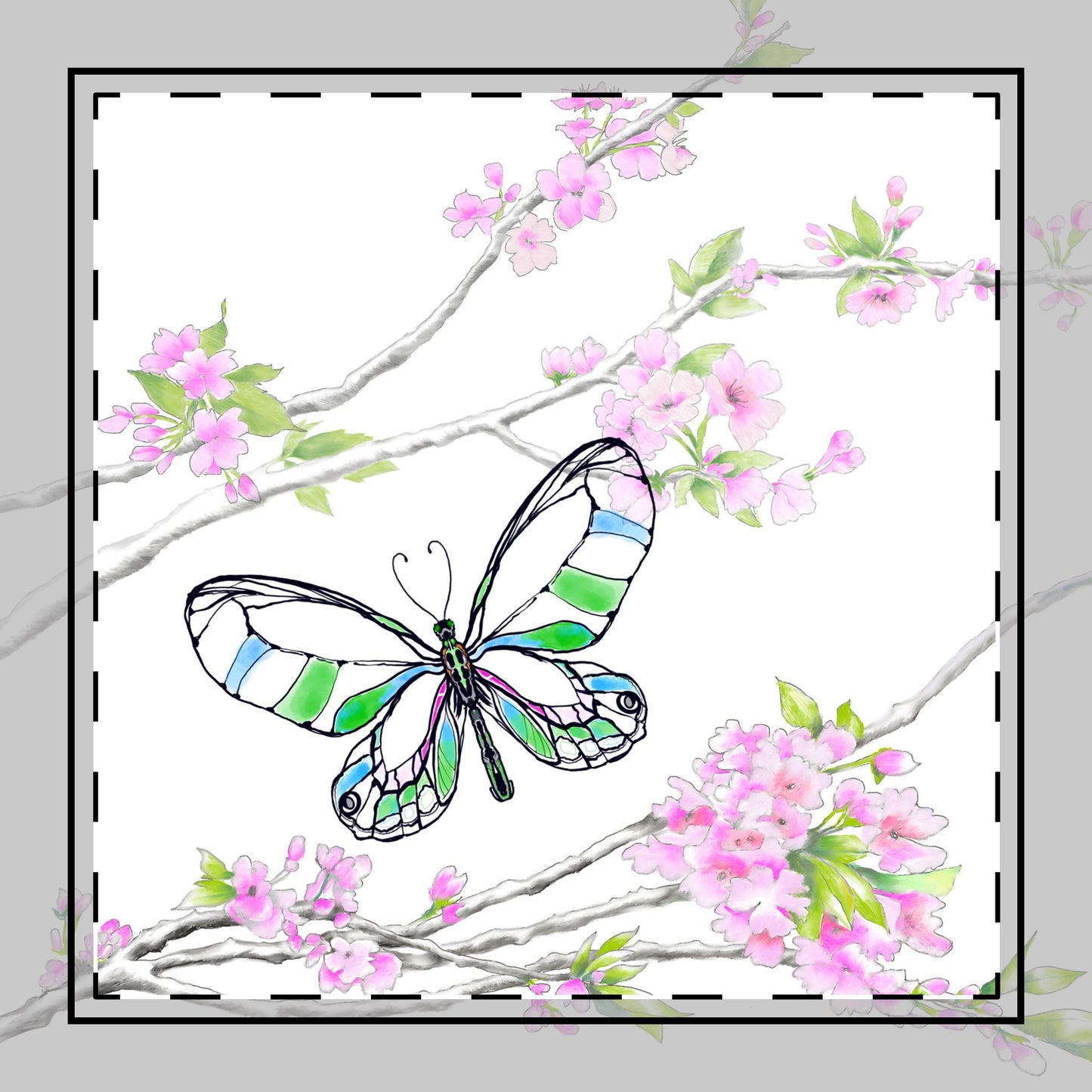 Butterfly Blossom Romp Poly Twill Napkin in Green #7