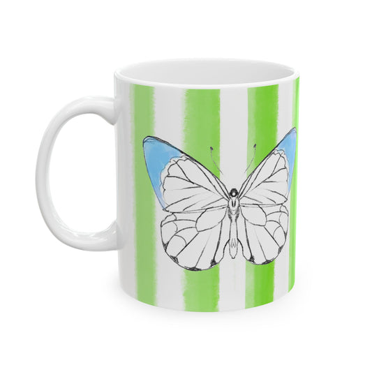 Butterfly Chroma Ceramic Mug in Aqua with Light Green Stripes