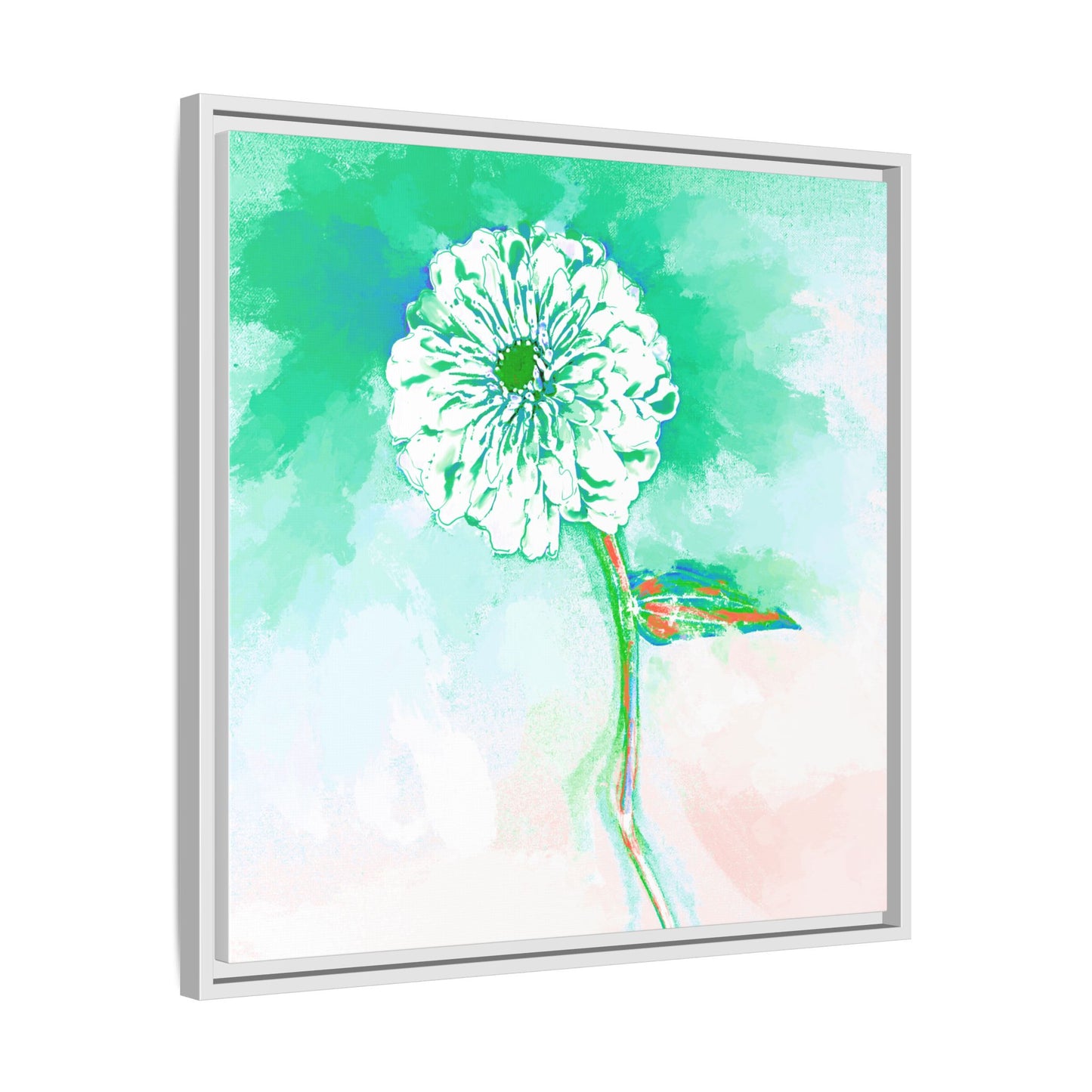 Zinnia Color Splash Matte Canvas Green Framed