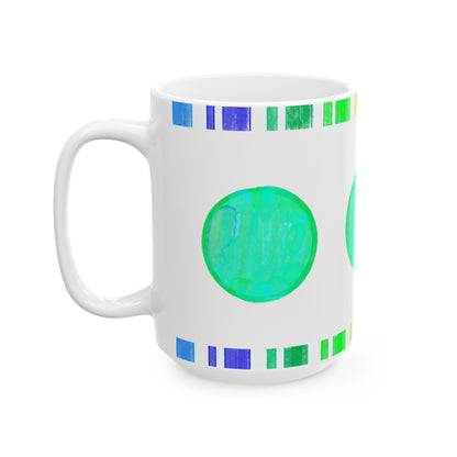 Mega Dot & Stripes Blue Green Ceramic Mug, (11oz, 15oz)