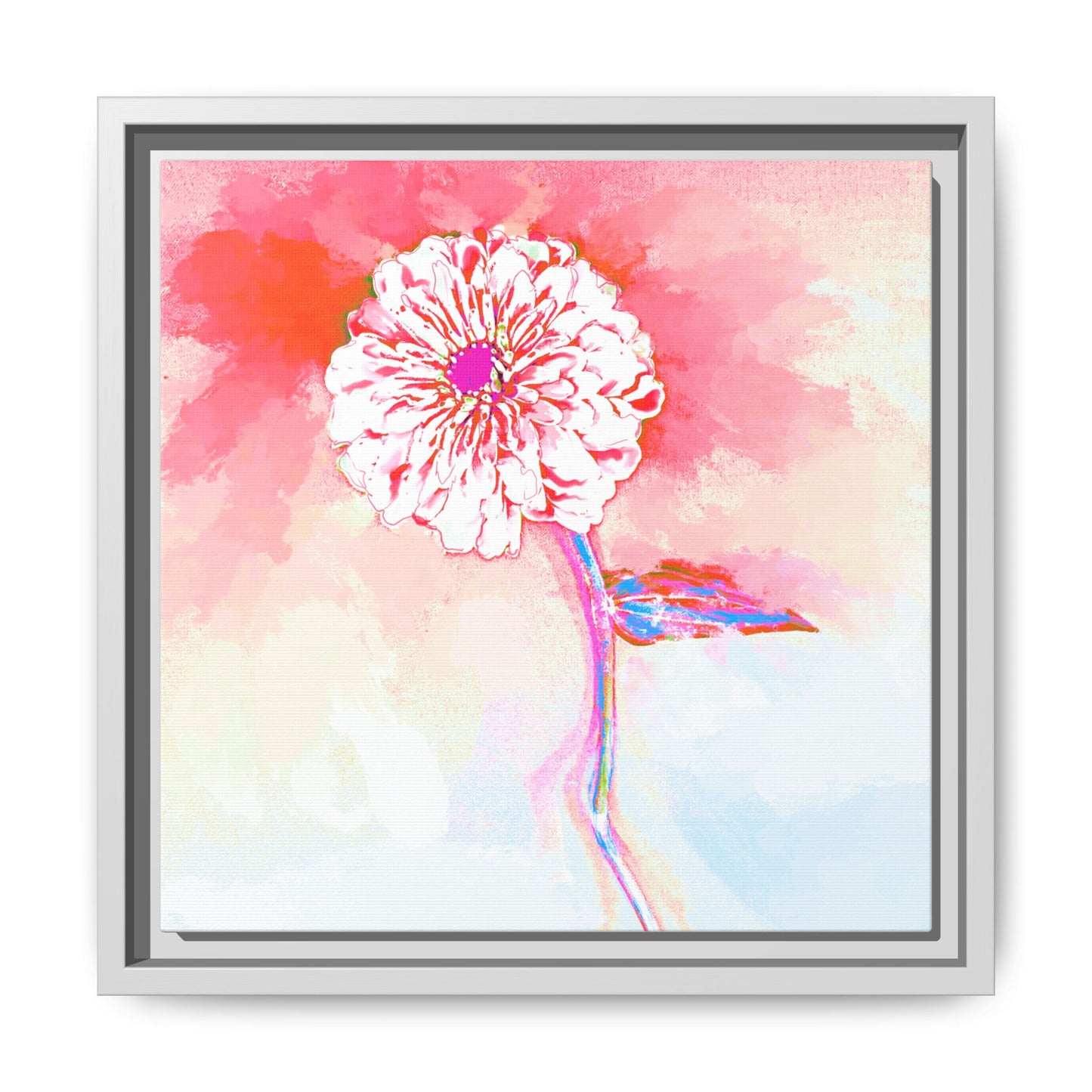 Zinnia Color Splash Matte Canvas Light Red Framed