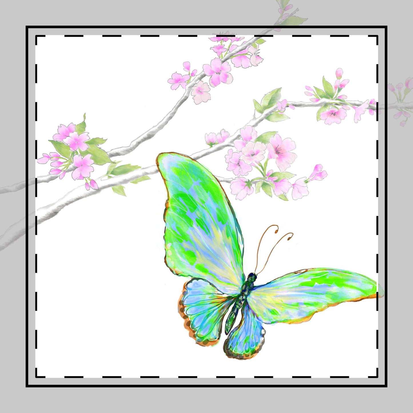 Butterfly Blossom Glide Cotton Twill Napkin in Green and Blue , Creamier White, #6