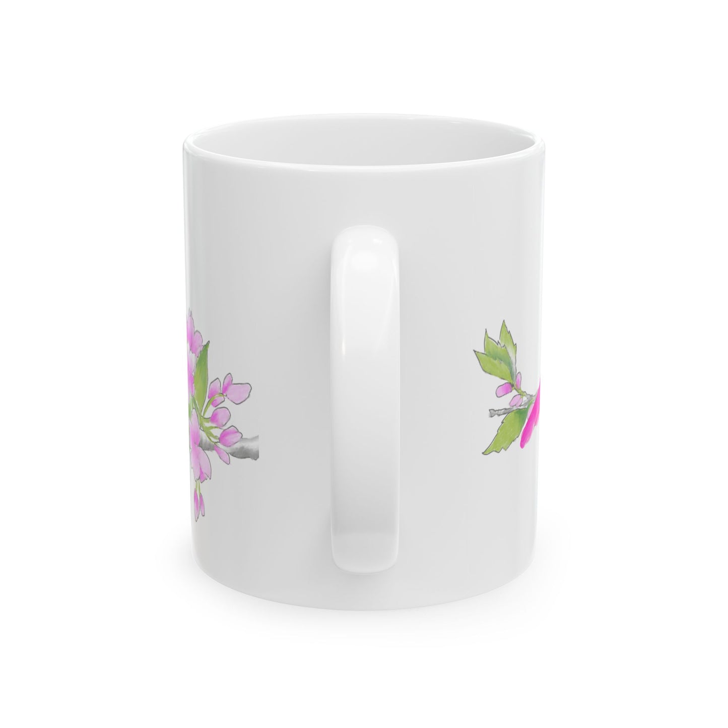 Jolly Birds Ceramic Mug, (11oz, 15oz), fuchsia and Yellow