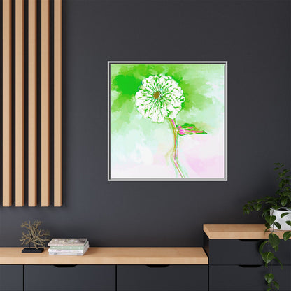 Zinnia Color Splash Matte Canvas Grass Green Framed