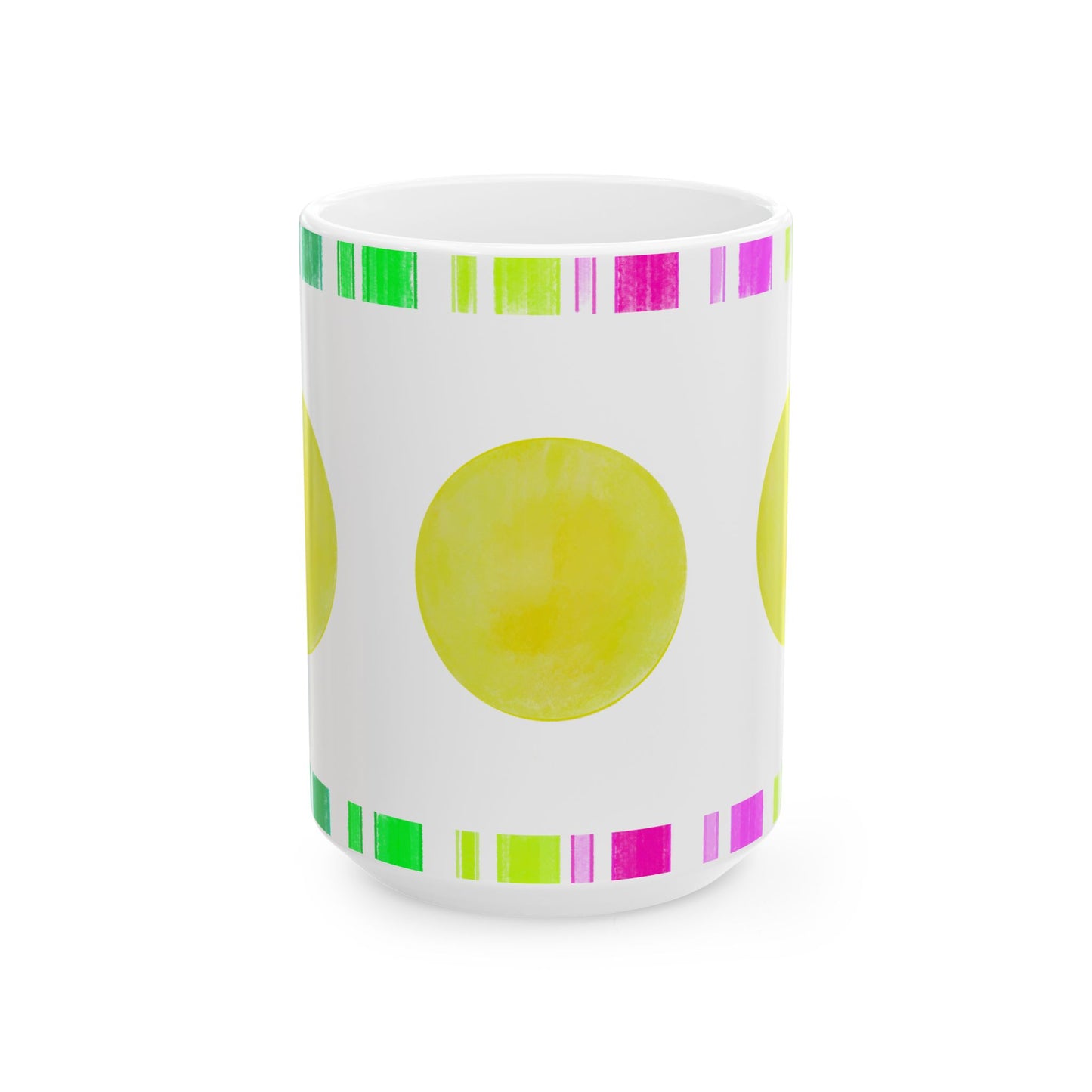 Mega Dot & Stripes Green Yellow Ceramic Mug, (11oz, 15oz)