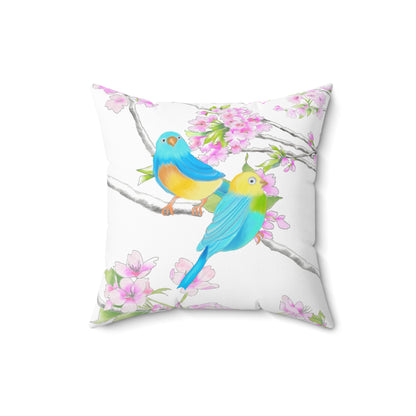Cherry Chirp Spun Polyester Square Pillow Yellow, Blue Birds