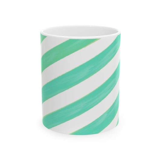 Diagonal Stripe Ceramic Mug in Mint, 11oz