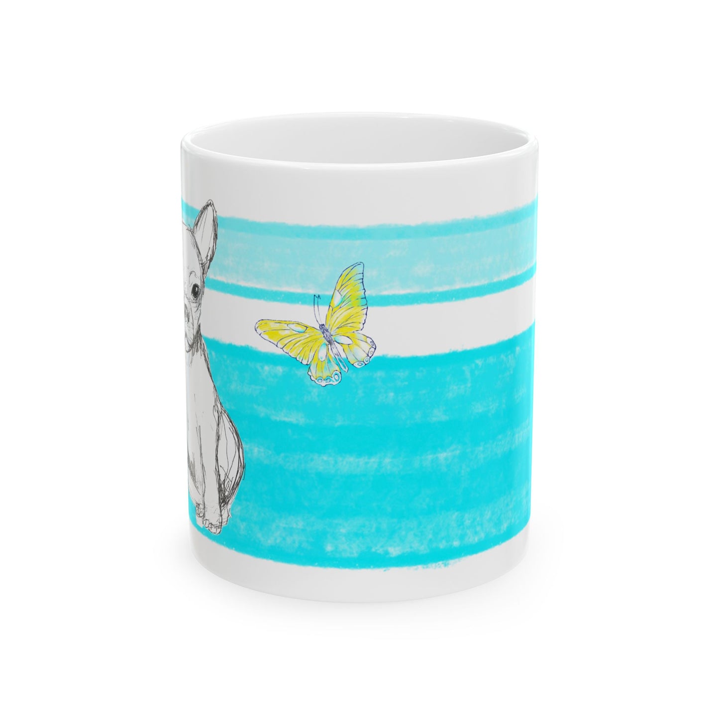 Mega Stripe Dogi Butterfly Flutter Ceramic Mug, (11oz, 15oz), Aqua Chihuahua