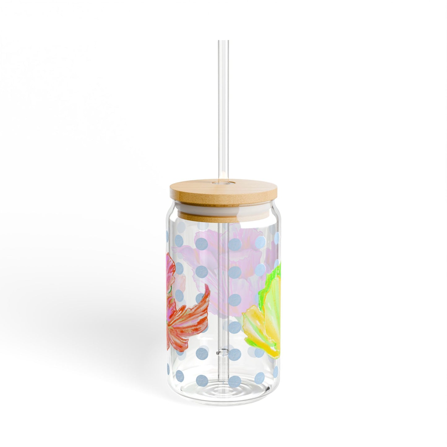 Vibrant Tulips Sipper Glass, 16oz, Raspberry,  Yellow