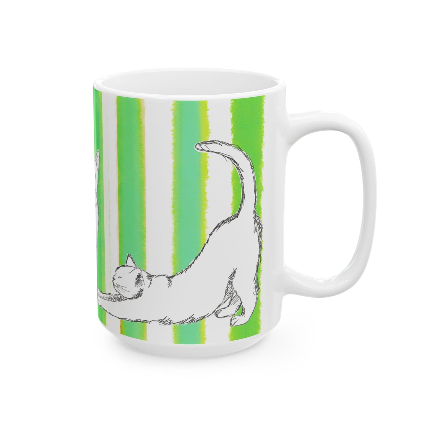 Kitty Fun Mug with Dark Green Stripes