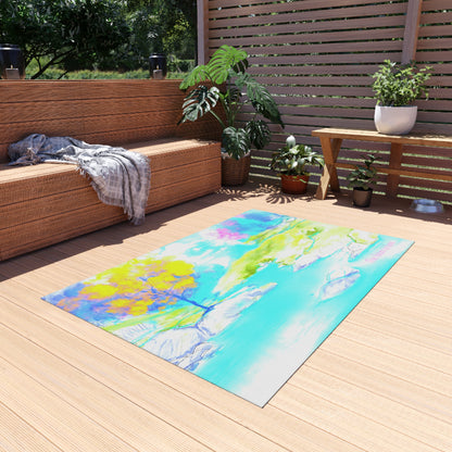 Inspirational Landscapes Indoor/Outdoor Area Rug,"The future is here",  Blue, Aqua, and Yellow