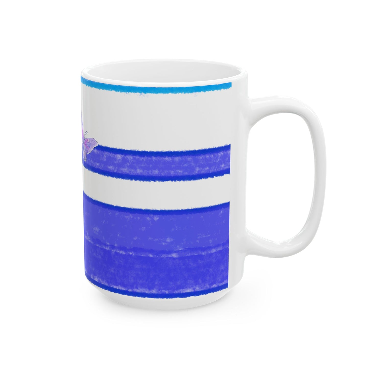 Mega Stripe Kitty Butterfly Flutter Ceramic Mug Ultramarine
