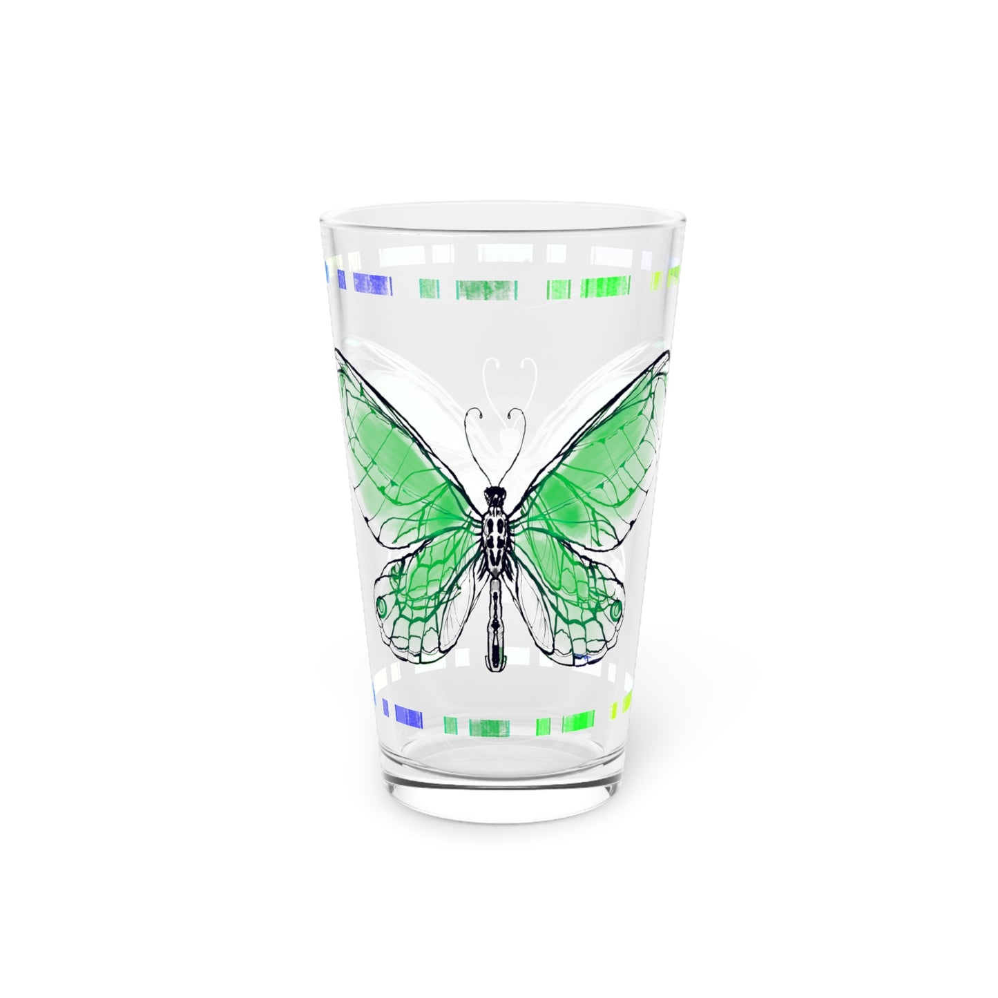 Butterfly FlutterStripe Pint Glass In Darker Green , 16oz