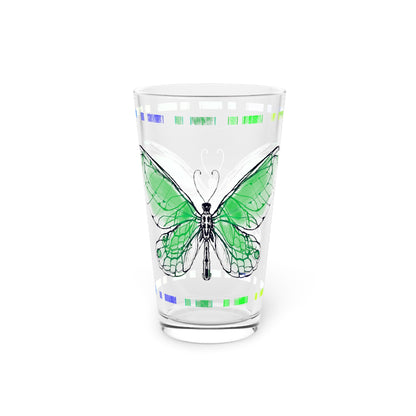 Butterfly FlutterStripe Pint Glass In Darker Green , 16oz