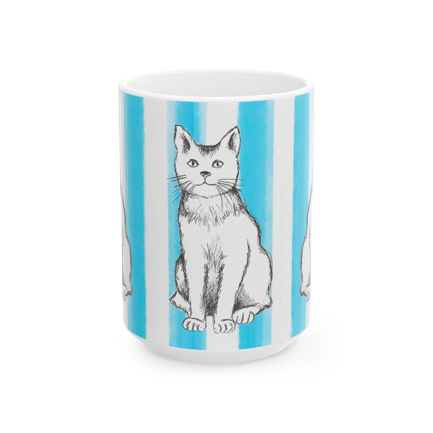 Kitty Fun Mug with Aqua Stripes