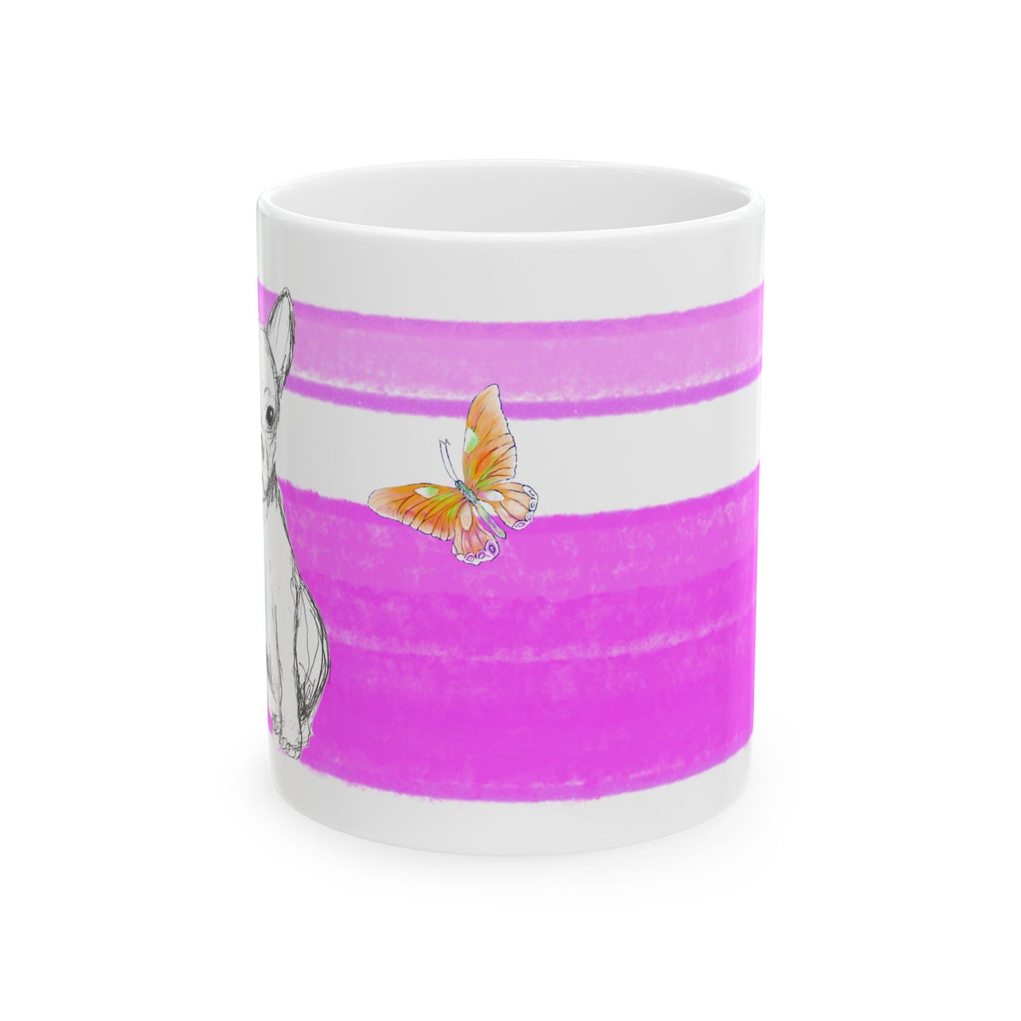 Mega Stripe Dogi Butterfly Flutter Ceramic Mug, (11oz, 15oz),  Purplish Pink Chihuahua