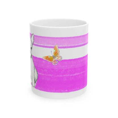 Mega Stripe Dogi Butterfly Flutter Ceramic Mug, (11oz, 15oz),  Purplish Pink Chihuahua