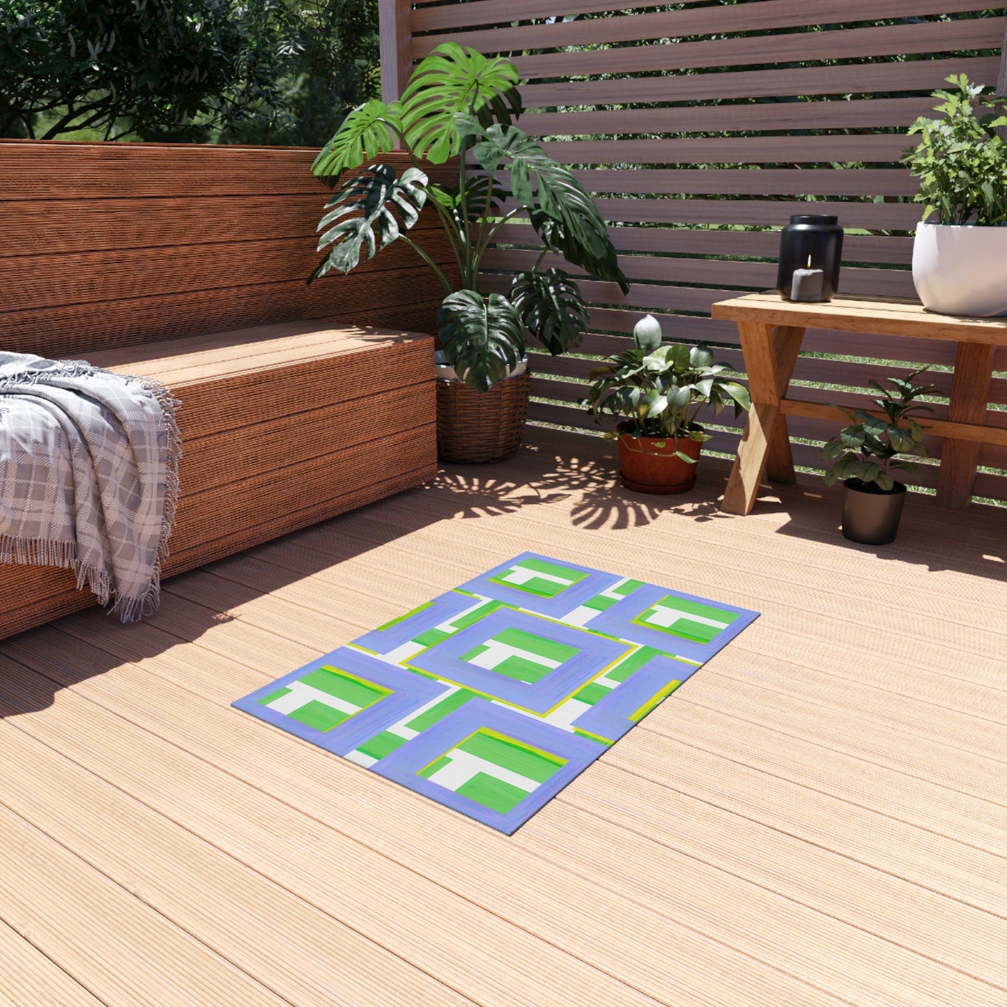Indoor/Outdoor Rug Color Blocks Green & Periwinkle