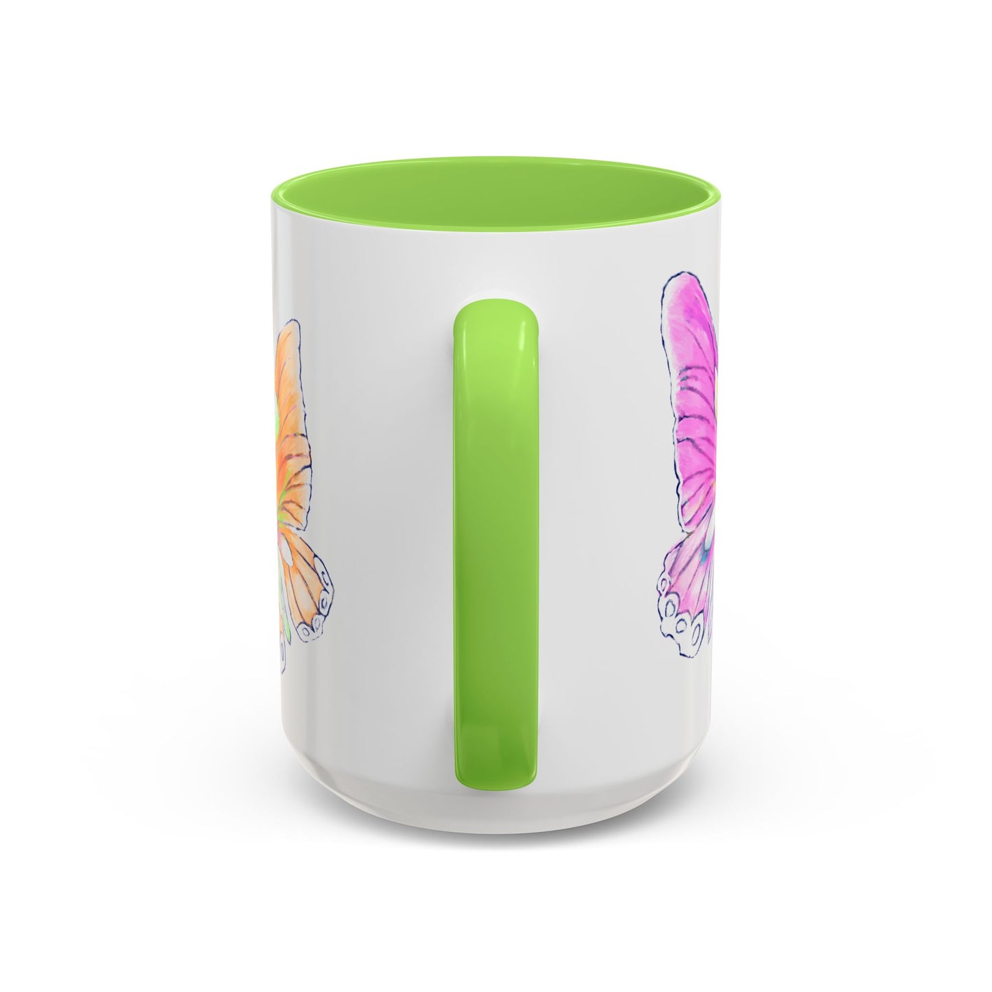 Butterfly Swing, Inside Green Colorful Mugs, Main Butterfly Pink(11oz, 15oz)