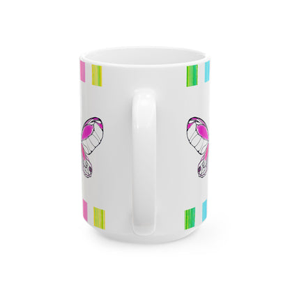 Mugs Butterfly Rainbow Stripe Ceramic Mug in Raspberry Pink
