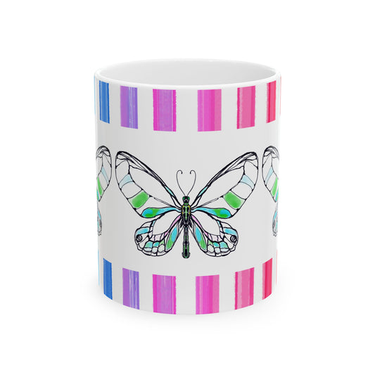 Mugs Butterfly Rainbow Stripe Ceramic Mug in Green