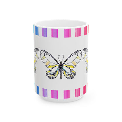 Mugs Butterfly Rainbow Stripe Ceramic Mug in Yellow
