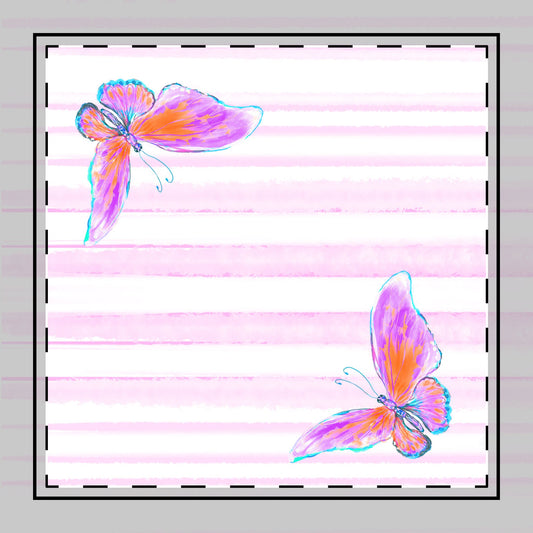 Butterfly Blossom Whirl Poly Twill Napkin, Lavender/Orange, Fabric Background Bright White, #6