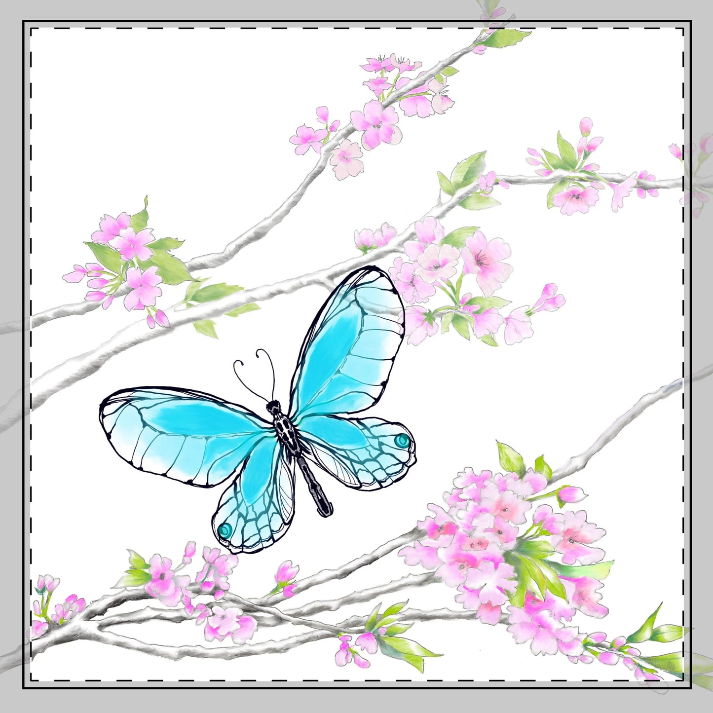 Butterfly Blossom Romp Cotton Twill Napkin , Aqua , Fabric Background Creamy White, #1