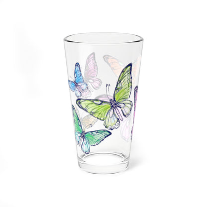 Blossom Whirl Pint Glass, 16oz Largest Butterfly is Pink