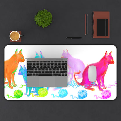 Colorful Cat Desk Mat in Fuchsia, Orange, Aqua and Purple